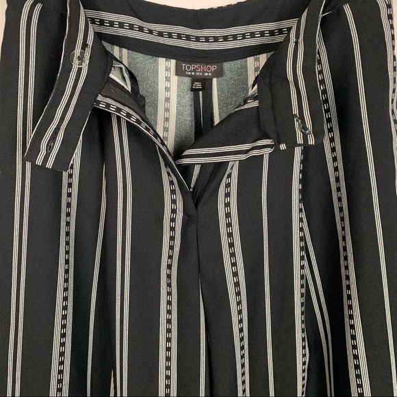 TOP SHOP BLACK AND WHITE WIDE LEG CROPPED TROUSERS - Picture 3 of 4